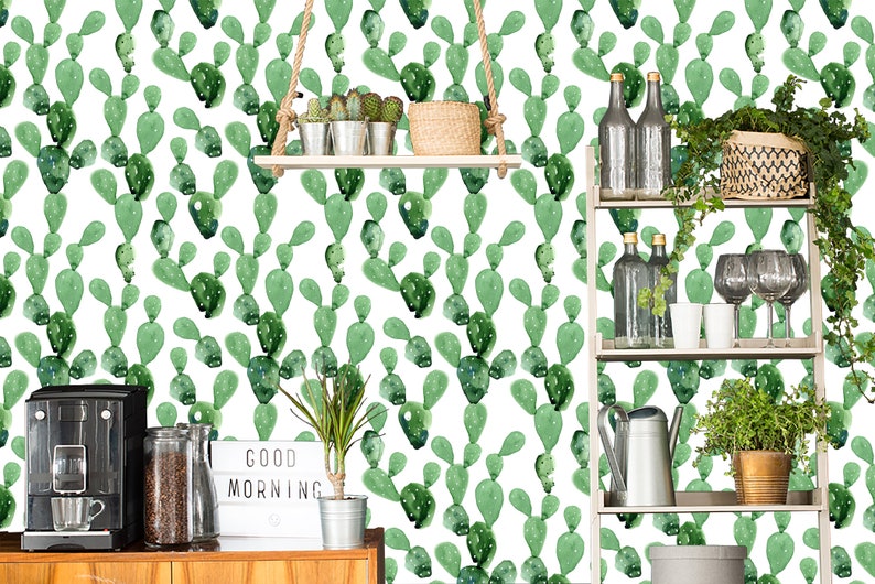 Self-adhesive Removable Wallpaper Custom Design Wall paper Peel and Stick Fabric Wallpaper Cactus Wallpaper