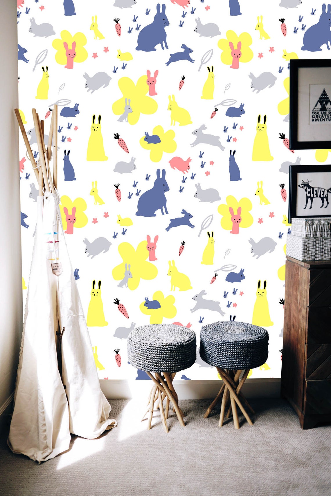 Colorful Rabbits 5 Removable Wallpaper Peel and Stick | Etsy