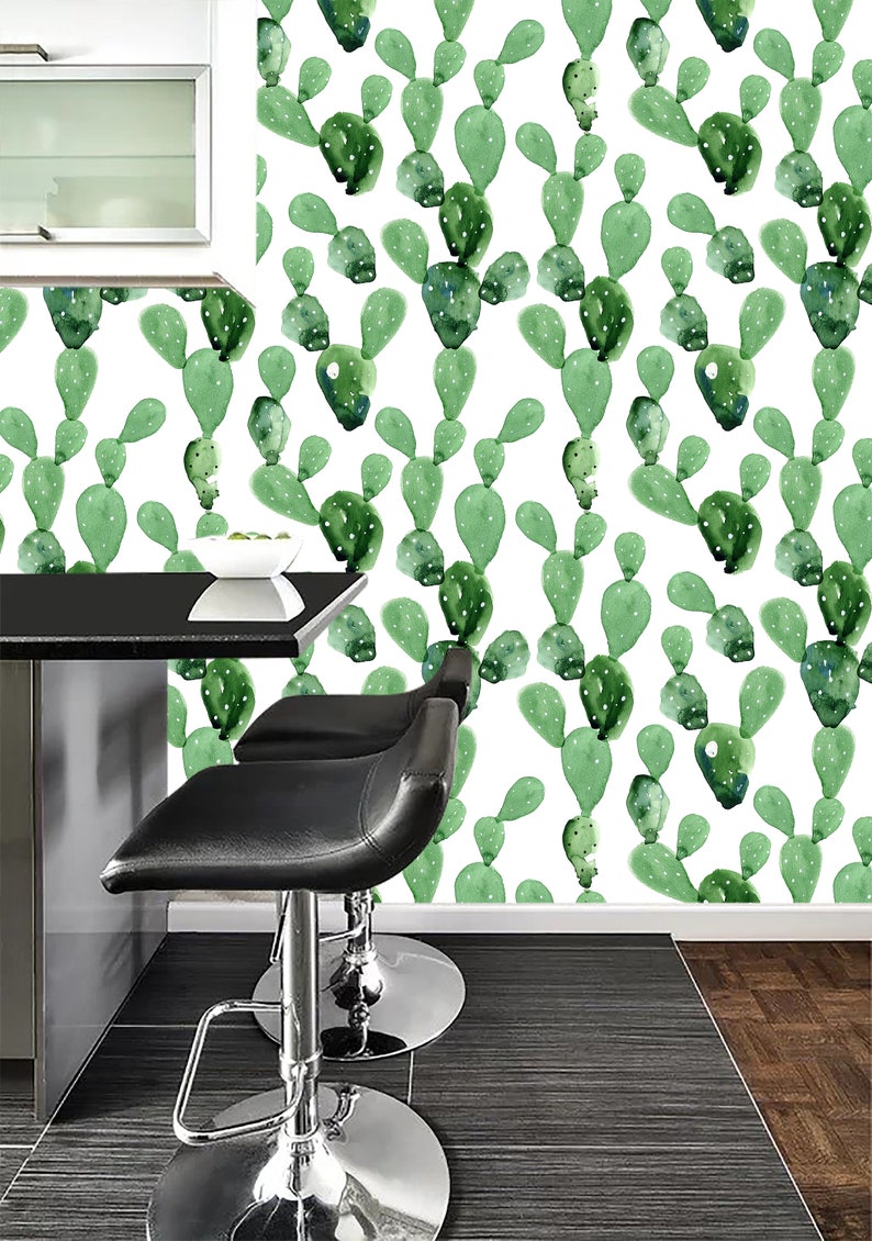 Self-adhesive Removable Wallpaper Custom Design Wall paper Peel and Stick Fabric Wallpaper Cactus Wallpaper