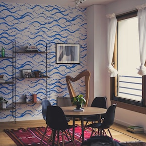 Sharp Blue Waves Removable Wallpaper, Modern Peel and Stick Wall Mural Pattern 405, Bold Ocean-Inspired Wall Art for Bathroom or Living Room