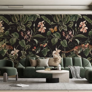 Verwijderbaar behang luipaard jungle-ontwerp | Scandinavische Peel-and-Stick tijdelijke muurbekleding | Eenvoudig aan te brengen en te verwijderen woondecoratie