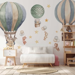 Hot Air Balloon Wall Sticker for Kids Room, Colorful Nursery Decal, Playful Hot Air Balloon Decor for Children’s Bedroom & Playroom
