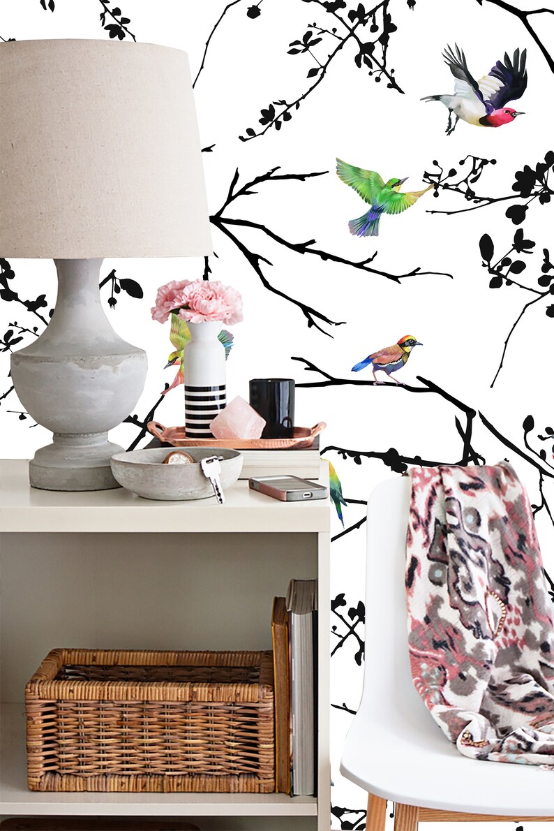 Colorful Birds Self Adhesive Removable Wall Mural Birds Etsy