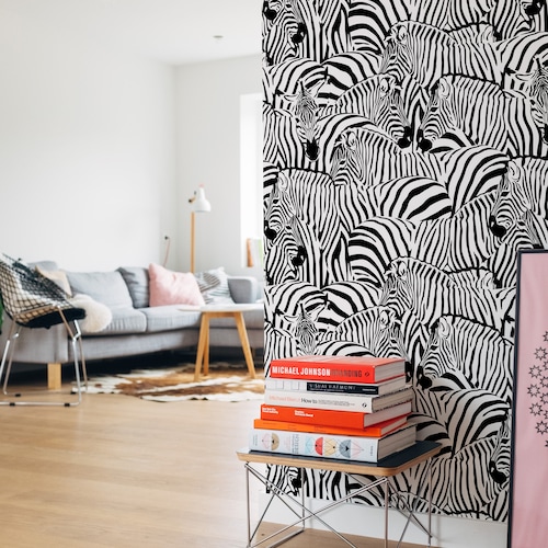 Zebra Removable Wallpaper Vintage Peel and Stick Wallpaper Etsy