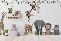 Safari animals and monkey large wall decals, jungle animal wall stickers for nurseries, adjustable jungle wall decals, repositionable decal