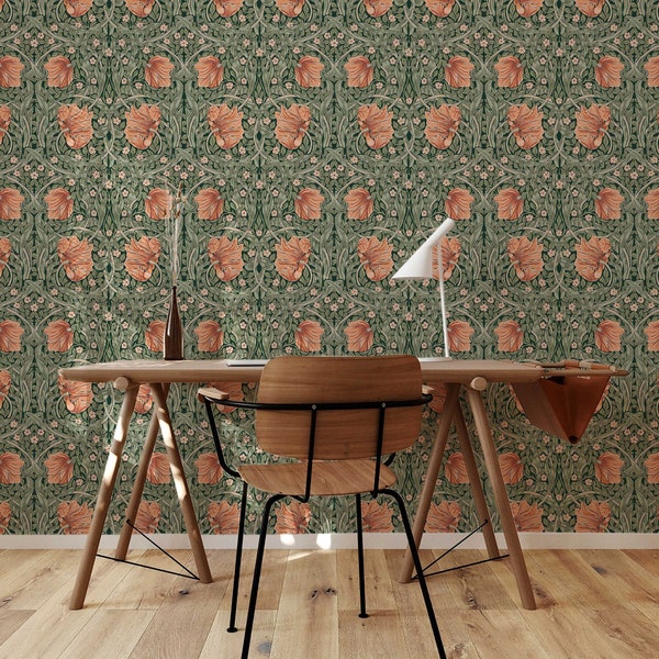 William Morris Pimpernel Pattern Peel and Stick Wallpaper Self-Adhesive Removable Wallcovering Fabric & Light Canvas Texture Wall Murals