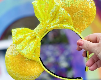 Yellow Sequin Minnie Mouse Ears, Neon Disney Ears, Sparkly  display picture 2