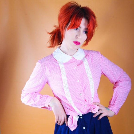 Sweet pink gingham prairie blouse
