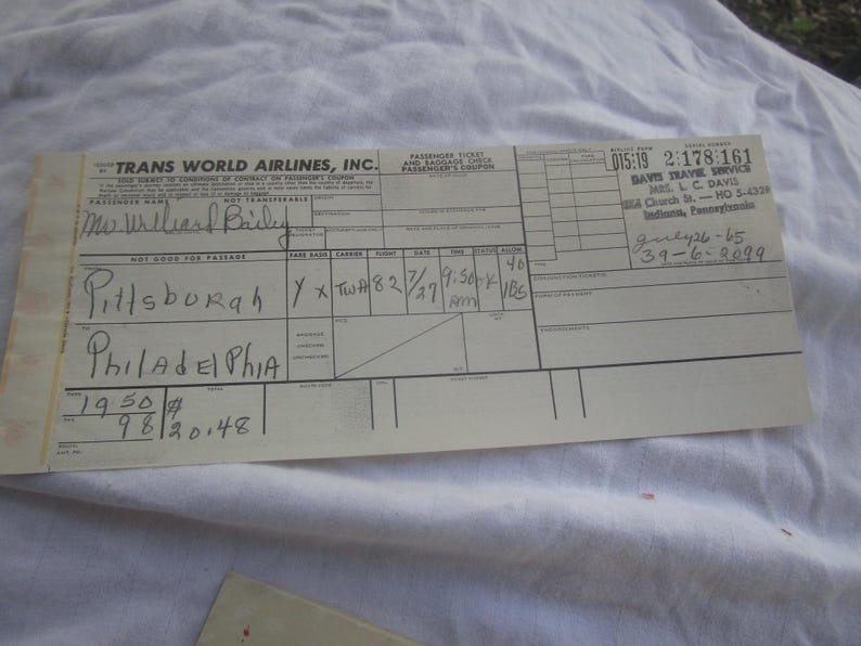 Vtg 1965 TWA Airlines Ticket Stub in Original Envelope Etsy