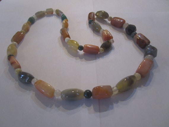 Vtg Colorful Polished Stone Beaded Necklace - image 1