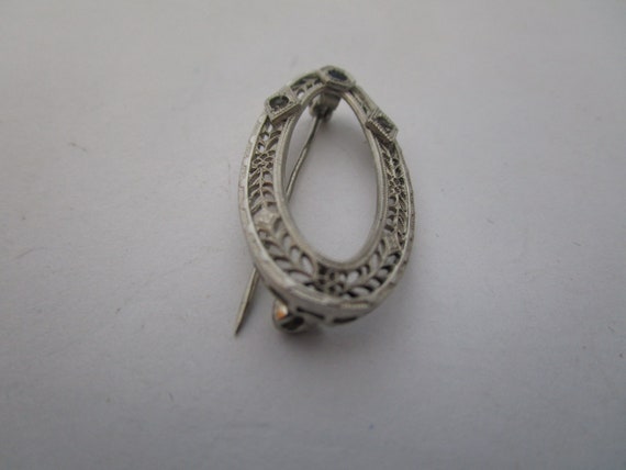 Antique Victorian White Gold Filled Filigree Broo… - image 2