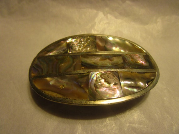 Vintage Mexico Silver & Inlaid Abalone Fancy Belt… - image 1