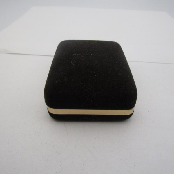 Antique Black Velvet Jewel Box Case with Brass Trim