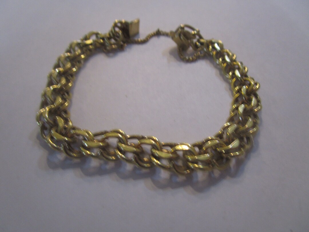 Vintage Heavy Double Link Gold Filled Chain Charm Bracelet Etsy