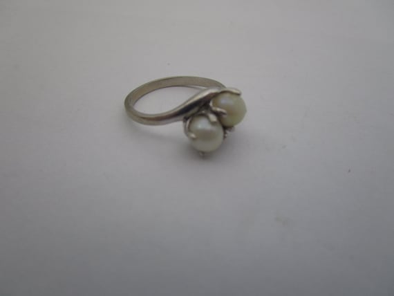 Vintage 10K White Gold & 2 Real Pearls Statement … - image 1