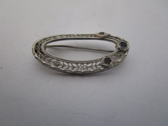 Antique Victorian White Gold Filled Filigree Broo… - image 1