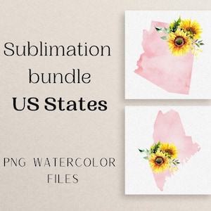Imágenes prediseñadas de acuarela del mapa de EE. UU., paquete de imágenes prediseñadas de acuarela de los 50 estados, sublimación de acuarela de los estados