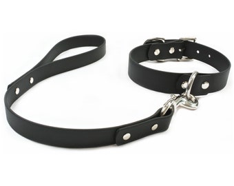 Black Vegan Leather Collar and Short Lead / Leash Set