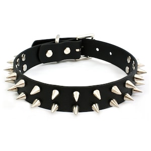 Schwarzes Vegan Leder Zweireihiges Spiked Punk Halsband