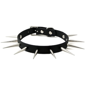 Black Vegan Leather Long Spike Punk Collar