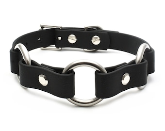 Black Vegan Leather Triple O-Ring Collar