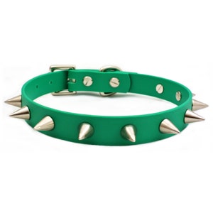 Green Vegan Leather Spiked Punk Collar