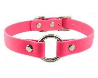 Neon Pink Vegan Leather O-Ring Collar