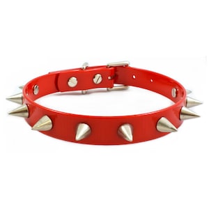 Red Patent Style Vegan Leather Spiked Collar