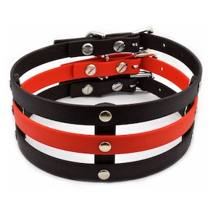 Red & Black Vegan Leather Wide Cage Collar