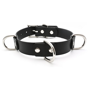 Black Vegan Leather Triple D-Ring Collar