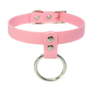 Baby Pink Vegan Leather O-Ring Collar: Punk Goth BioThane Choker
