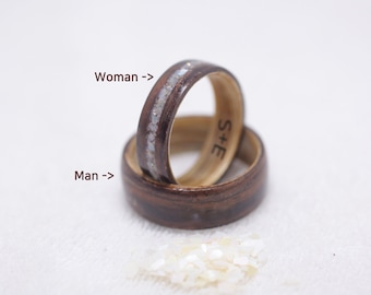 Wood ring Rosewood with Mother of Pearl Inlay-Wood wedding band-Wood ring men -wood ring women-couples wooden ring-personalized ring