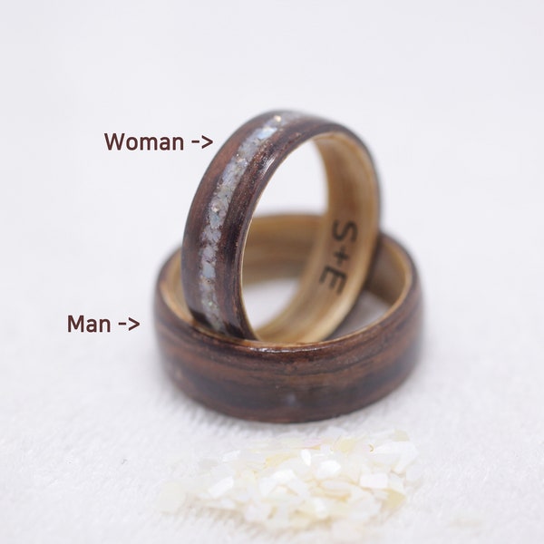 Wood ring Rosewood with Mother of Pearl Inlay-Wood wedding band-Wood ring men -wood ring women-couples wooden ring-personalized ring