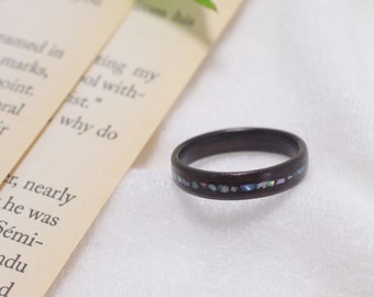 Ebony with Mother of Pearl Inlay-Wood wedding band-Wood ring men-Wood ring women-Black wood ring-anniversary ring-promise rings for men