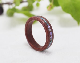 Bubinga with Mother of Pearl Inlay-Wood wedding band-Wood ring men-Wood ring women-wood wedding ring -anniversary ring-promise rings for men