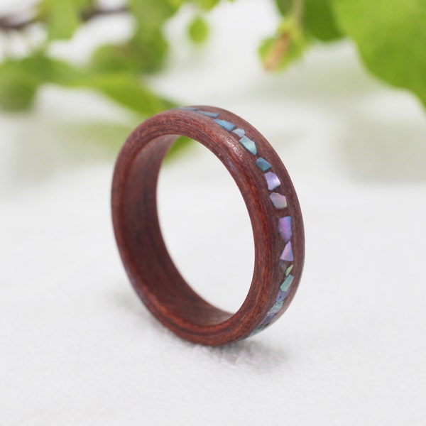 Bubinga with Mother of Pearl Inlay-Wood wedding band-Wood ring men-Wood ring women-wood wedding ring -anniversary ring-promise rings for men