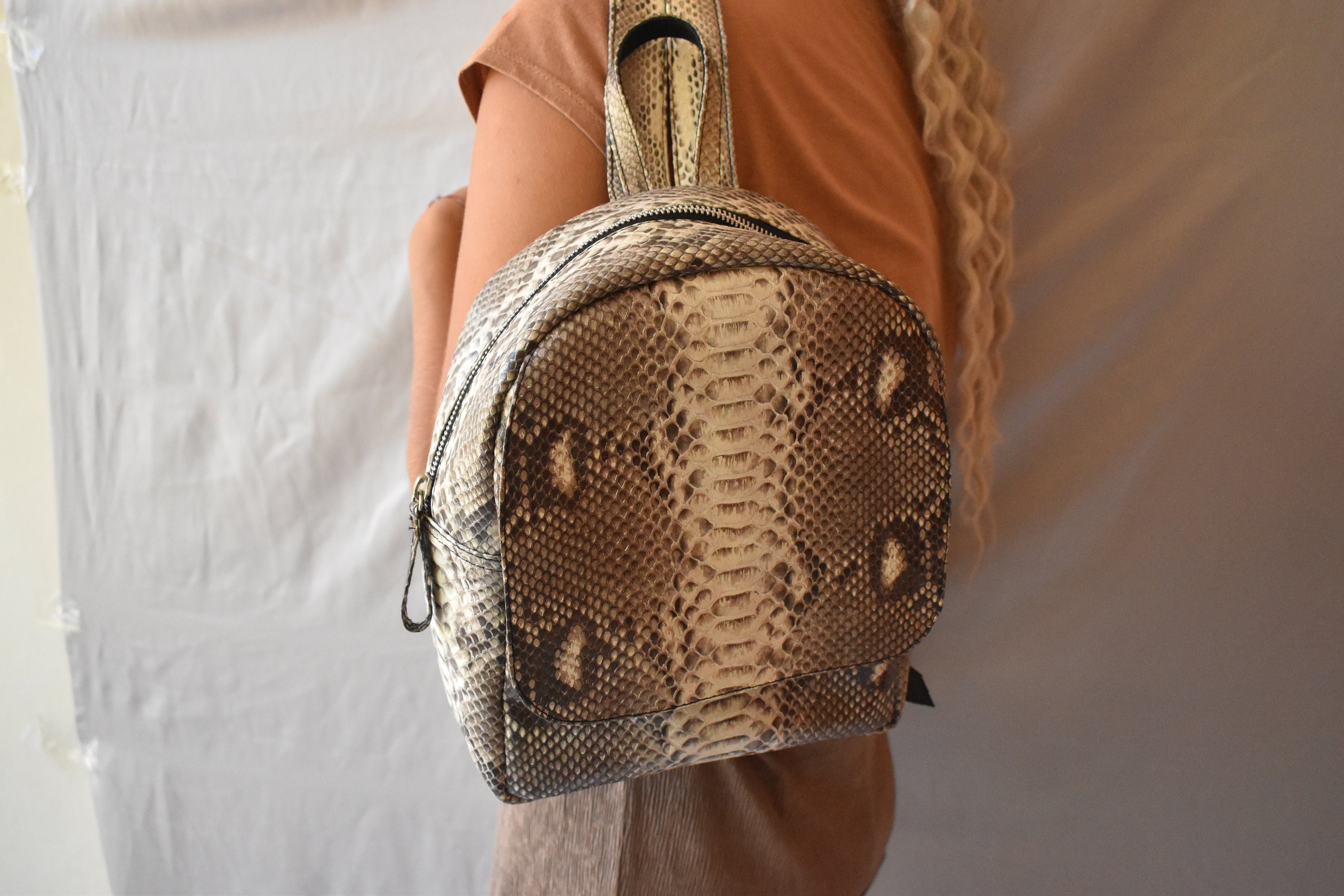 Snake skin designer backpack for women Genuine Python leather Etsy