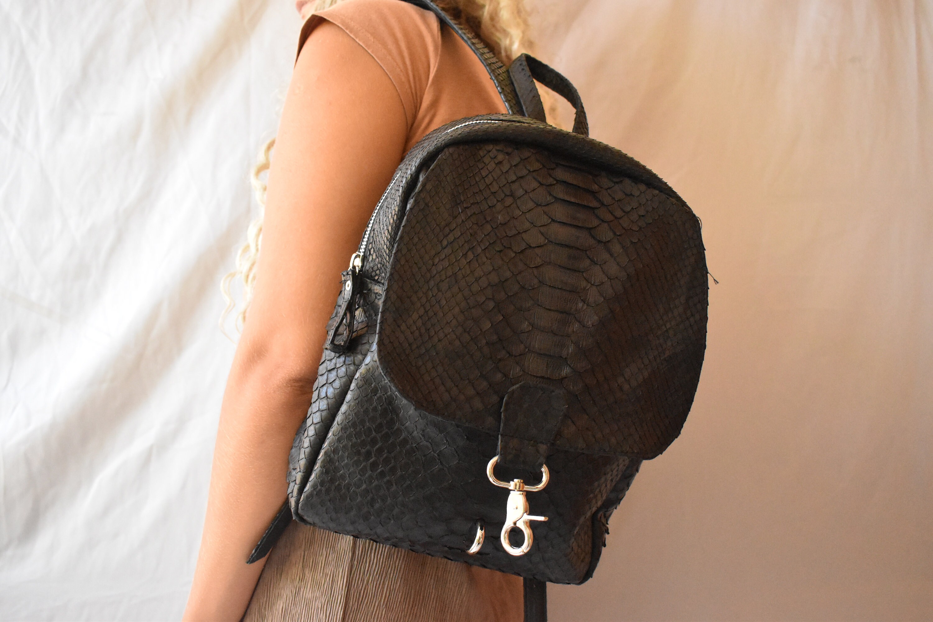Snake skin designer backpack for women Genuine Python leather Etsy