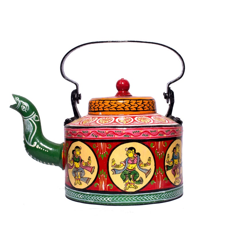 Unique Vintage teapot/kettle in Indian Red and Yellow Etsy