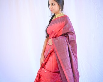 Rakt laal handwoven pure tassar silk red-maroon saree