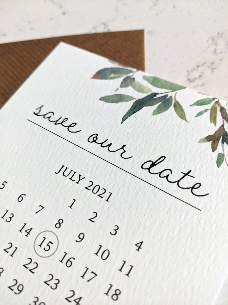 Greenery Calendar save the date cards