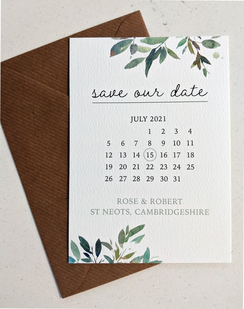 Greenery Calendar save the date cards