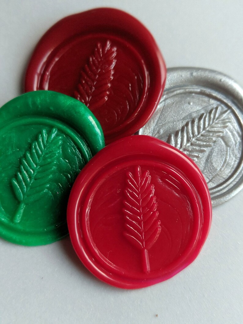 Single fern leaf branch self-adhesive handmade wax seal over 20 colours available