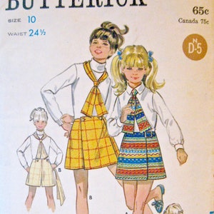 Vintage Butterick 60s 1960s Sewing Pattern 5454 Girls sz 10 Waist 24.5 Childs Preteen Wrap Pantskirt Skort Pleated Skirt with Shorts Necktie