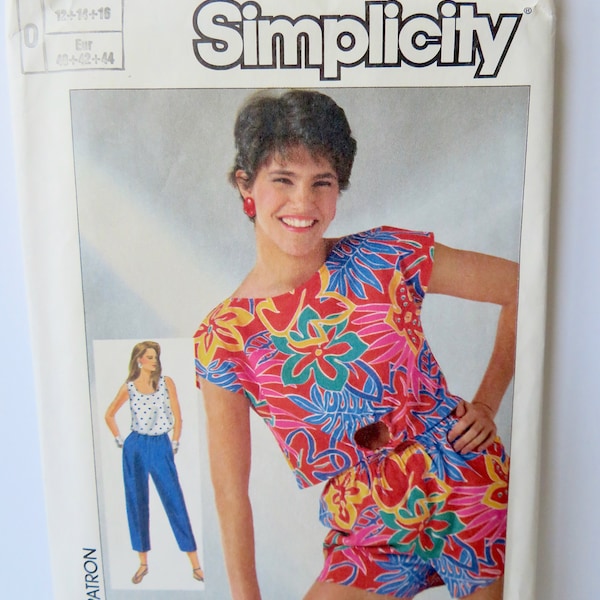Vintage Simplicity 80s 1986 Uncut FF Sewing Pattern 7514 sz 12 14 16 Easy to Sew Womens Ladies Pants Shorts Tank Crop Top 34" - 38" Bust