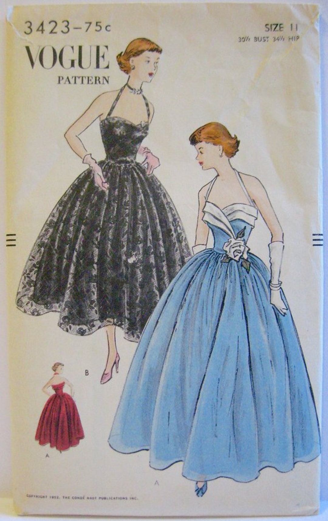 1950s LOVELY Cocktail Dress Evening Gown Pattern VOGUE 8991 Dreamy Full  Dancing Skirt Optional Back Panel Easy To Make Vintage Sewing Pattern