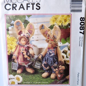 Vintage McCalls Crafts Uncut Sewing Pattern 8087 1996 Sweet Spring Thyme 16&quot; Stuffed Bunny Rabbit Dolls and Clothing Country Animal Easter