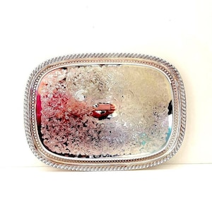 Vintage Silver Tray with Cut Outs | Classic Silverplated Elegant Server | Metal Etched Tray | Fine Dining Servingware | Silver Dresser Tray