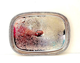 Vintage Silver Tray with Cut Outs | Classic Silverplated Elegant Server | Metal Etched Tray | Fine Dining Servingware | Silver Dresser Tray