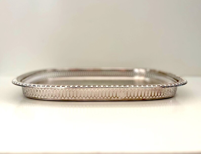 Classic Vintage Silver Etched Tray with Cut Out Pattern